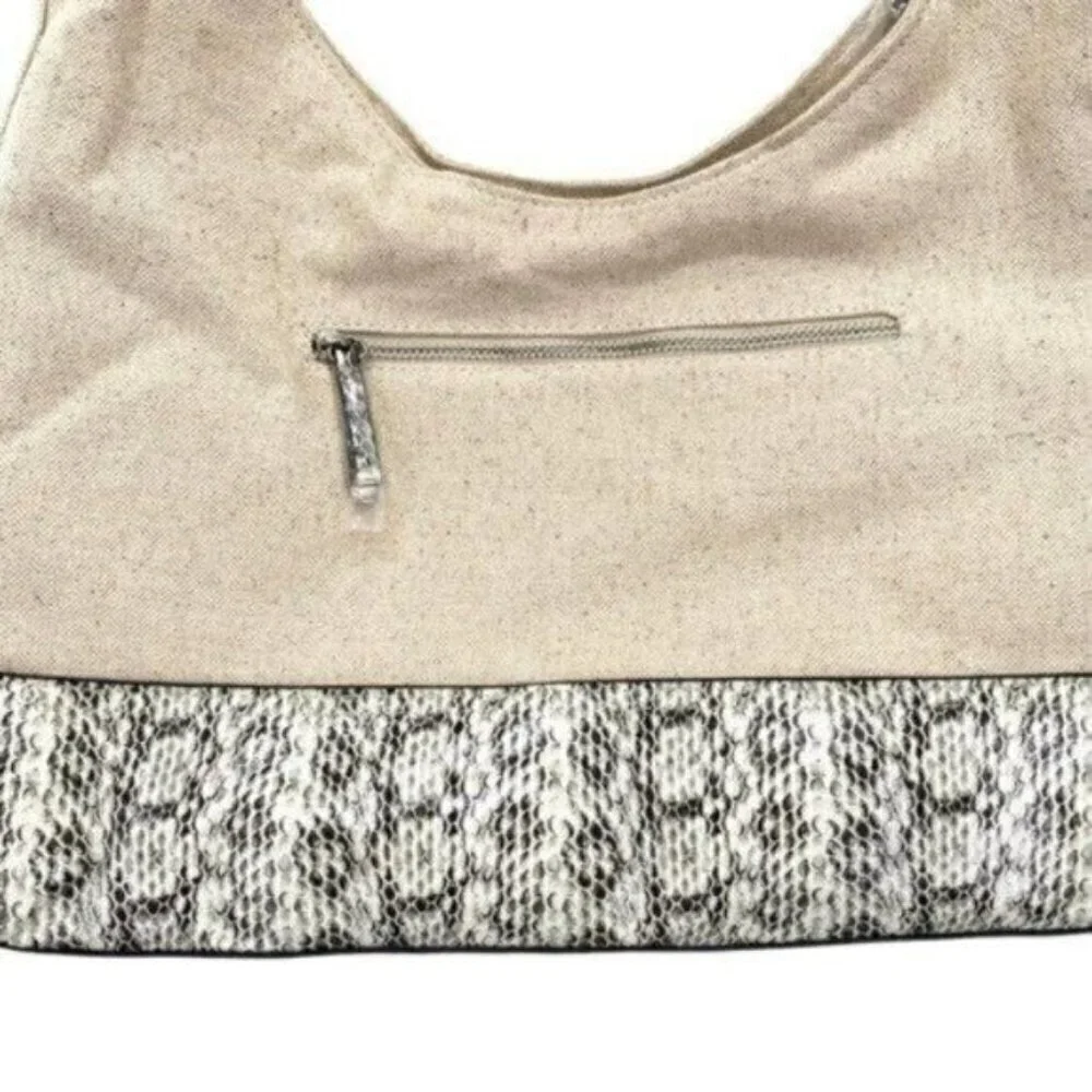 Alfani Hillary Canvas Hobo Shoulder Bag in Linen Snakeskin New